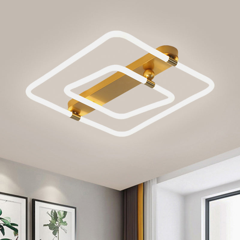 16"/19.5" W Squared Ceiling Fixture Contemporary Metal LED Gold Flush Mount Lighting in Warm/White Light Gold Clearhalo 'Ceiling Lights' 'Close To Ceiling Lights' 'Close to ceiling' 'Flush mount' Lighting' 1650316