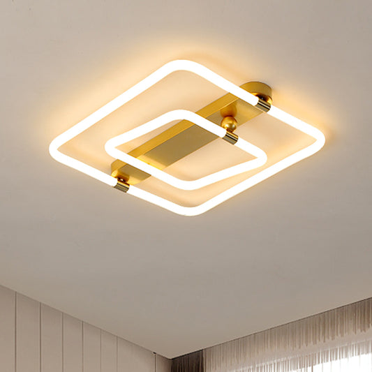 16"/19.5" W Squared Ceiling Fixture Contemporary Metal LED Gold Flush Mount Lighting in Warm/White Light Clearhalo 'Ceiling Lights' 'Close To Ceiling Lights' 'Close to ceiling' 'Flush mount' Lighting' 1650317