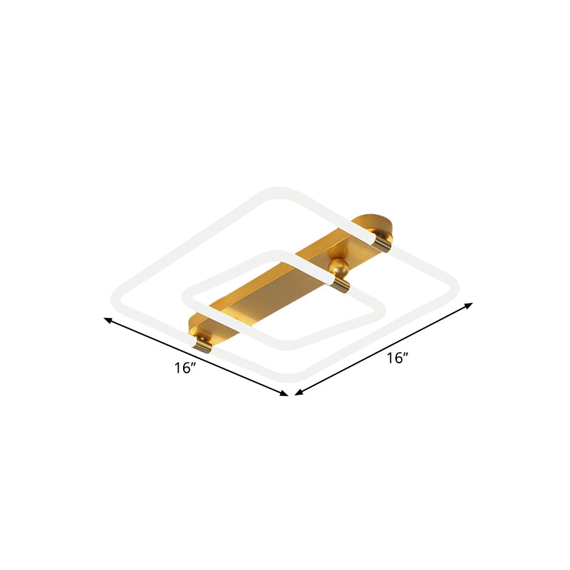 16"/19.5" W Squared Ceiling Fixture Contemporary Metal LED Gold Flush Mount Lighting in Warm/White Light Clearhalo 'Ceiling Lights' 'Close To Ceiling Lights' 'Close to ceiling' 'Flush mount' Lighting' 1650319