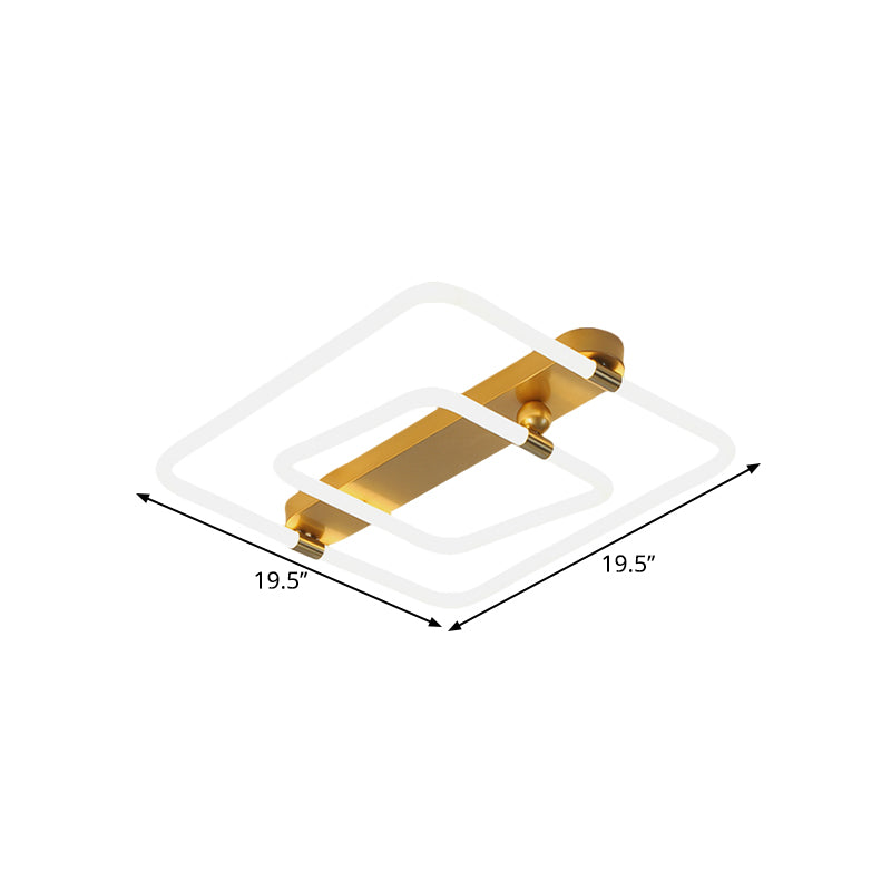 16"/19.5" W Squared Ceiling Fixture Contemporary Metal LED Gold Flush Mount Lighting in Warm/White Light Clearhalo 'Ceiling Lights' 'Close To Ceiling Lights' 'Close to ceiling' 'Flush mount' Lighting' 1650320