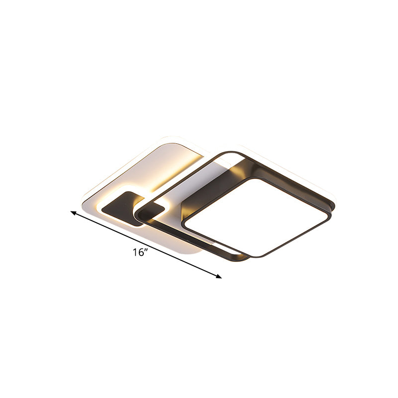 Metal Interlaced Square Ceiling Flush Nordic 16"/19.5" W LED Black Flush Mount Lamp in Warm/White Light Clearhalo 'Ceiling Lights' 'Close To Ceiling Lights' 'Close to ceiling' 'Flush mount' Lighting' 1650324