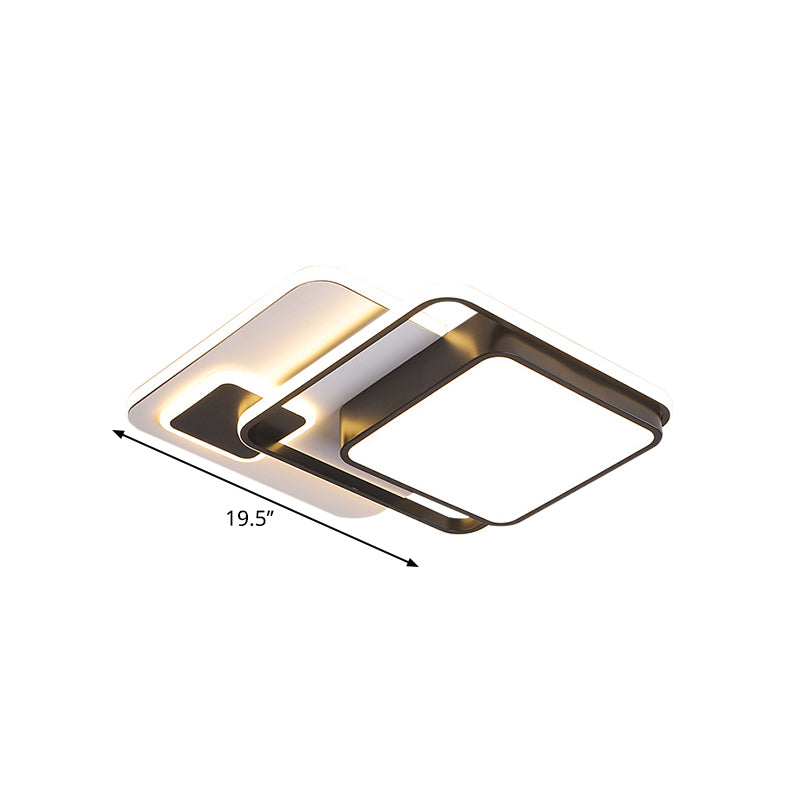 Metal Interlaced Square Ceiling Flush Nordic 16"/19.5" W LED Black Flush Mount Lamp in Warm/White Light Clearhalo 'Ceiling Lights' 'Close To Ceiling Lights' 'Close to ceiling' 'Flush mount' Lighting' 1650325