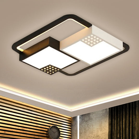 Small Cube Flush Mount Fixture Minimalism Acrylic LED Black Ceiling Lighting in Warm/White Light, 18"/23.5" W Black Clearhalo 'Ceiling Lights' 'Close To Ceiling Lights' 'Close to ceiling' 'Flush mount' Lighting' 1650331