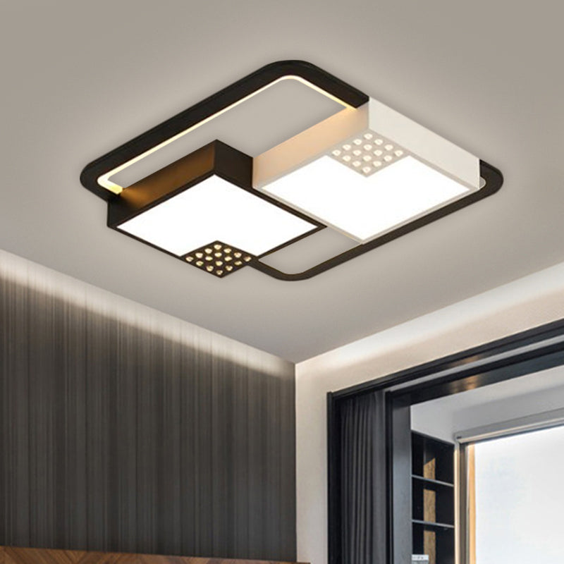 Small Cube Flush Mount Fixture Minimalism Acrylic LED Black Ceiling Lighting in Warm/White Light, 18"/23.5" W Clearhalo 'Ceiling Lights' 'Close To Ceiling Lights' 'Close to ceiling' 'Flush mount' Lighting' 1650332