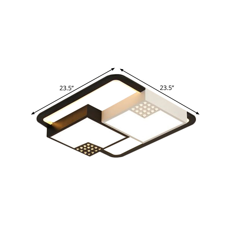 Small Cube Flush Mount Fixture Minimalism Acrylic LED Black Ceiling Lighting in Warm/White Light, 18"/23.5" W Clearhalo 'Ceiling Lights' 'Close To Ceiling Lights' 'Close to ceiling' 'Flush mount' Lighting' 1650335