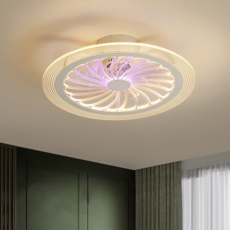 Modern LED Ceiling Fan Light with Clear Acrylic Shade White Circular Semi Flush Mount Lighting, 20 Inch Width Clear Clearhalo 'Ceiling Fans with Lights' 'Ceiling Fans' 'Kids Ceiling Fans' 'Kids' Lighting' 1650344