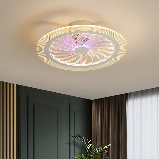 Modern LED Ceiling Fan Light with Clear Acrylic Shade White Circular Semi Flush Mount Lighting, 20 Inch Width Clearhalo 'Ceiling Fans with Lights' 'Ceiling Fans' 'Kids Ceiling Fans' 'Kids' Lighting' 1650345