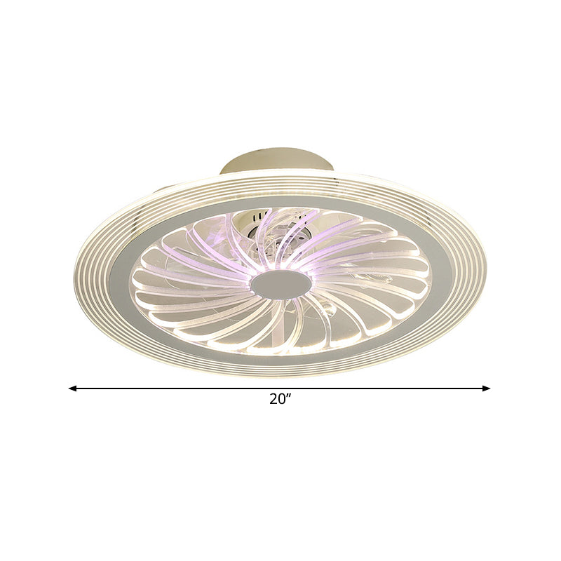 Modern LED Ceiling Fan Light with Clear Acrylic Shade White Circular Semi Flush Mount Lighting, 20 Inch Width Clearhalo 'Ceiling Fans with Lights' 'Ceiling Fans' 'Kids Ceiling Fans' 'Kids' Lighting' 1650347