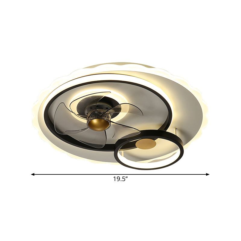 Circle 5-Blade Semi Flush Light Fixture Contemporary Metal Black LED Hanging Fan Lamp, 19.5 Inch Wide Clearhalo 'Ceiling Fans with Lights' 'Ceiling Fans' 'Kids Ceiling Fans' 'Kids' Lighting' 1650351