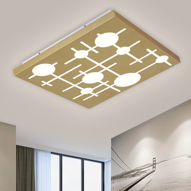 Gold Rectangular Panel Ceiling Fixture Contemporary Acrylic Patterned LED Flush Mount Lamp, Warm/White Light Gold Clearhalo 'Ceiling Lights' 'Close To Ceiling Lights' 'Close to ceiling' Lighting' 1650365
