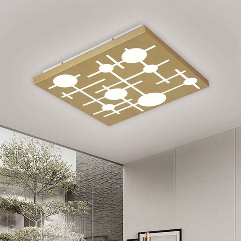 Gold Rectangular Panel Ceiling Fixture Contemporary Acrylic Patterned LED Flush Mount Lamp, Warm/White Light Clearhalo 'Ceiling Lights' 'Close To Ceiling Lights' 'Close to ceiling' Lighting' 1650366