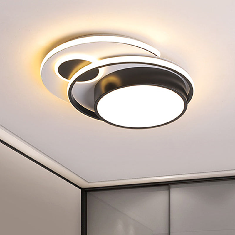 Multi-Circle Ceiling Lighting Nordic Style Aluminum Black-White LED Flush Mount Fixture in Warm/White Light, 16"/19.5" Wide Clearhalo 'Ceiling Lights' 'Close To Ceiling Lights' 'Close to ceiling' 'Flush mount' Lighting' 1650370