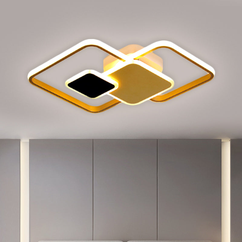 Crossed Square Ceiling Lighting Modern Metallic Black/Gold LED Flush Mount Fixture in Warm/White Light, 22"/32.5" Wide