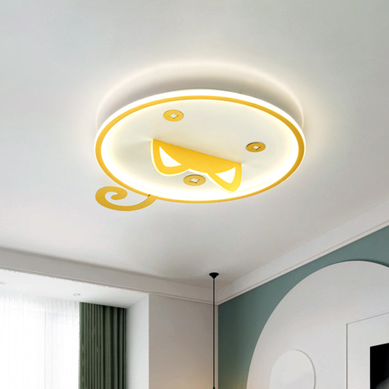 Contemporary LED Ceiling Light Fixture with Metal Shade Yellow Round Flush Mount Lamp with Cat Ear Design, Warm/White Light