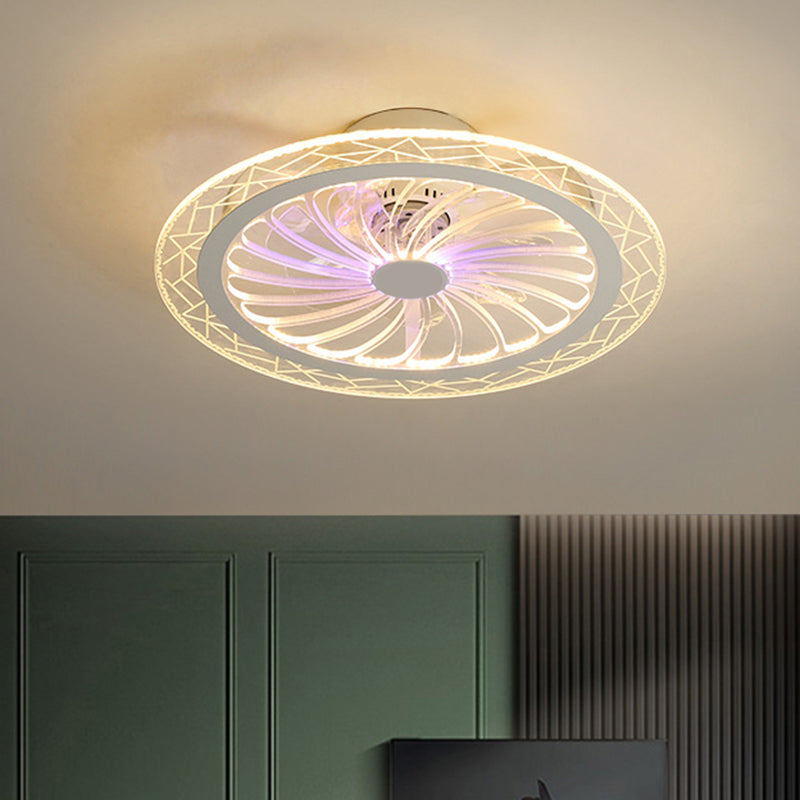 Clear Round Semi Flush Mount Lighting Modern 20" Wide LED Acrylic Ceiling Fan Light for Living Room Clear B Clearhalo 'Ceiling Fans with Lights' 'Ceiling Fans' 'Kids Ceiling Fans' 'Kids' Lighting' 1650404