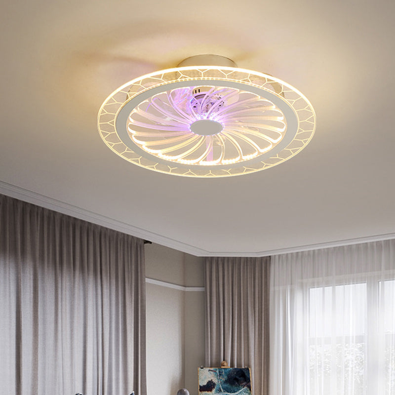 Clear Round Semi Flush Mount Lighting Modern 20" Wide LED Acrylic Ceiling Fan Light for Living Room Clearhalo 'Ceiling Fans with Lights' 'Ceiling Fans' 'Kids Ceiling Fans' 'Kids' Lighting' 1650409