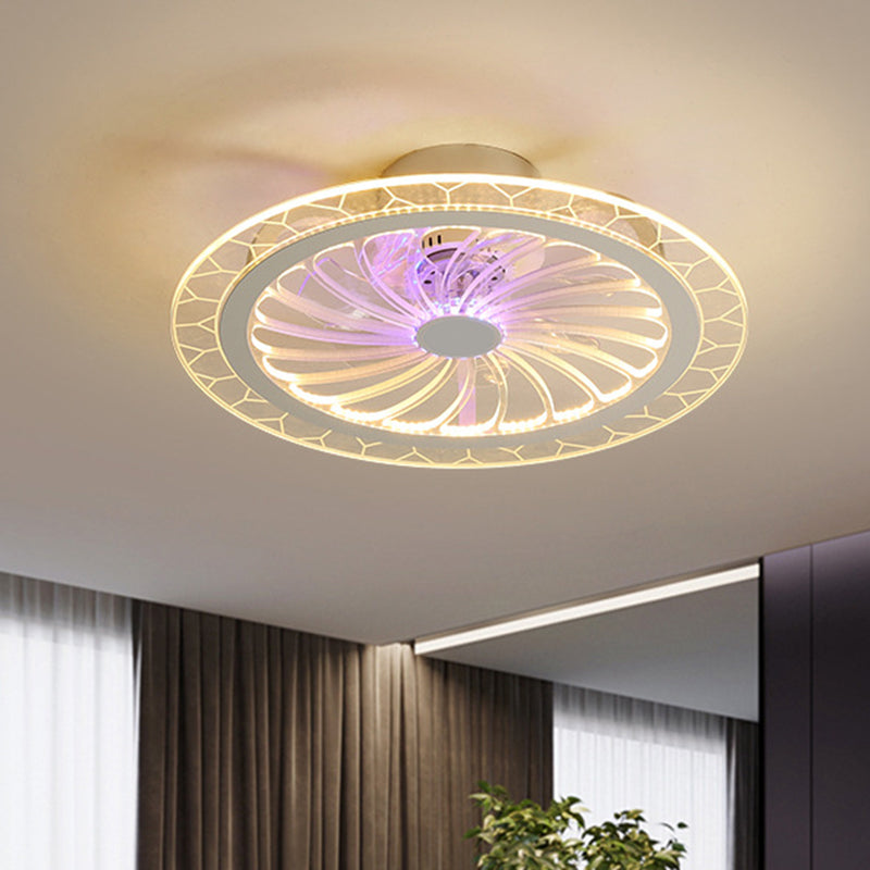 Clear Round Semi Flush Mount Lighting Modern 20" Wide LED Acrylic Ceiling Fan Light for Living Room Clearhalo 'Ceiling Fans with Lights' 'Ceiling Fans' 'Kids Ceiling Fans' 'Kids' Lighting' 1650410