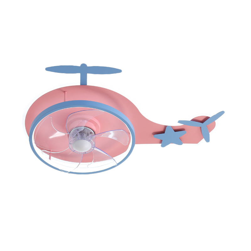 Helicopter Shape 5-Blade Ceiling Fan Light Modern Acrylic LED Pink Semi Flush Mount Fixture, 24.5 Inch Long Clearhalo 'Ceiling Fans with Lights' 'Ceiling Fans' 'Kids Ceiling Fans' 'Kids' Lighting' 1650415