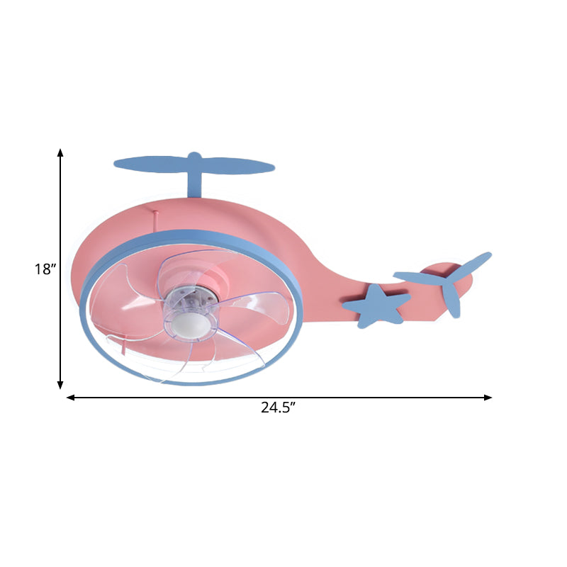 Helicopter Shape 5-Blade Ceiling Fan Light Modern Acrylic LED Pink Semi Flush Mount Fixture, 24.5 Inch Long Clearhalo 'Ceiling Fans with Lights' 'Ceiling Fans' 'Kids Ceiling Fans' 'Kids' Lighting' 1650416