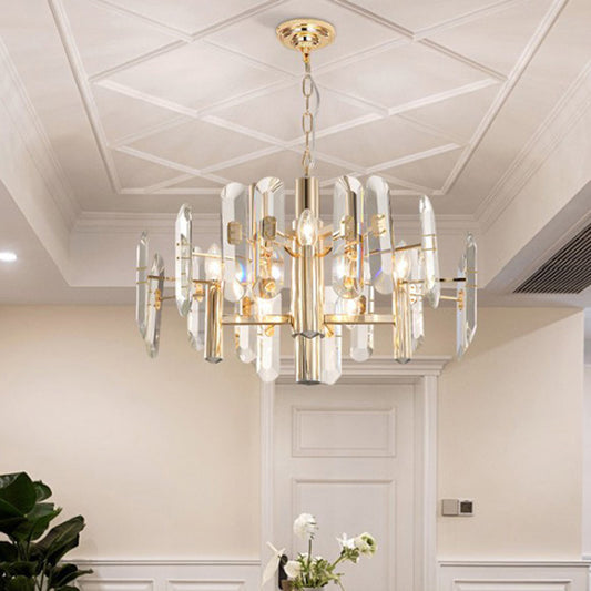 Gold Radial Ceiling Pendant Contemporary 8 Lights Crystal Panel Chandelier Lighting Clearhalo 'Ceiling Lights' 'Chandeliers' 'Modern Chandeliers' 'Modern' Lighting' 1650422