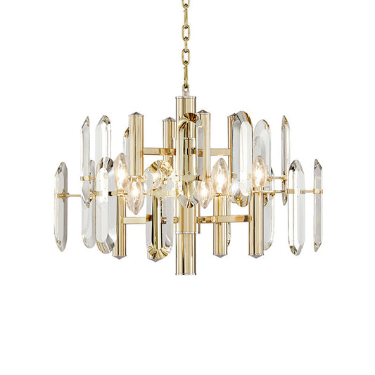 Gold Radial Ceiling Pendant Contemporary 8 Lights Crystal Panel Chandelier Lighting Clearhalo 'Ceiling Lights' 'Chandeliers' 'Modern Chandeliers' 'Modern' Lighting' 1650423