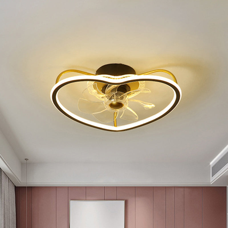 7 Blades Modernist LED Ceiling Fan Fixture with Metallic Gold/Black Heart Shape Design Semi Flush Ceiling Lamp, 16.5" Wide Clearhalo 'Ceiling Fans with Lights' 'Ceiling Fans' 'Kids Ceiling Fans' 'Kids' Lighting' 1650438