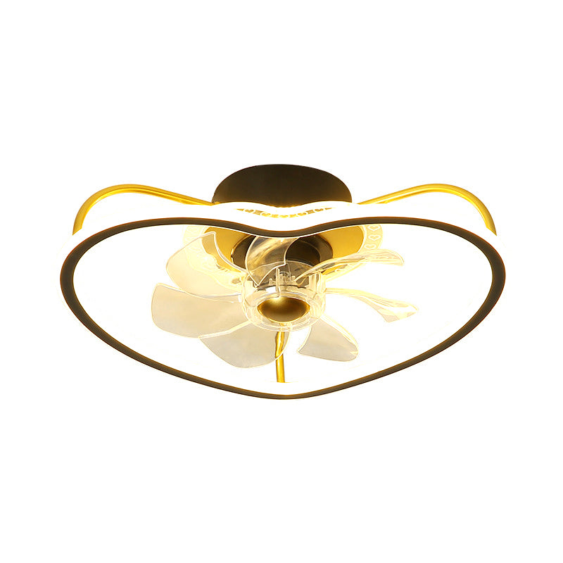 7 Blades Modernist LED Ceiling Fan Fixture with Metallic Gold/Black Heart Shape Design Semi Flush Ceiling Lamp, 16.5" Wide Clearhalo 'Ceiling Fans with Lights' 'Ceiling Fans' 'Kids Ceiling Fans' 'Kids' Lighting' 1650439