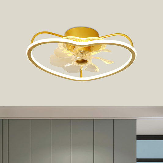 7 Blades Modernist LED Ceiling Fan Fixture with Metallic Gold/Black Heart Shape Design Semi Flush Ceiling Lamp, 16.5" Wide Clearhalo 'Ceiling Fans with Lights' 'Ceiling Fans' 'Kids Ceiling Fans' 'Kids' Lighting' 1650443