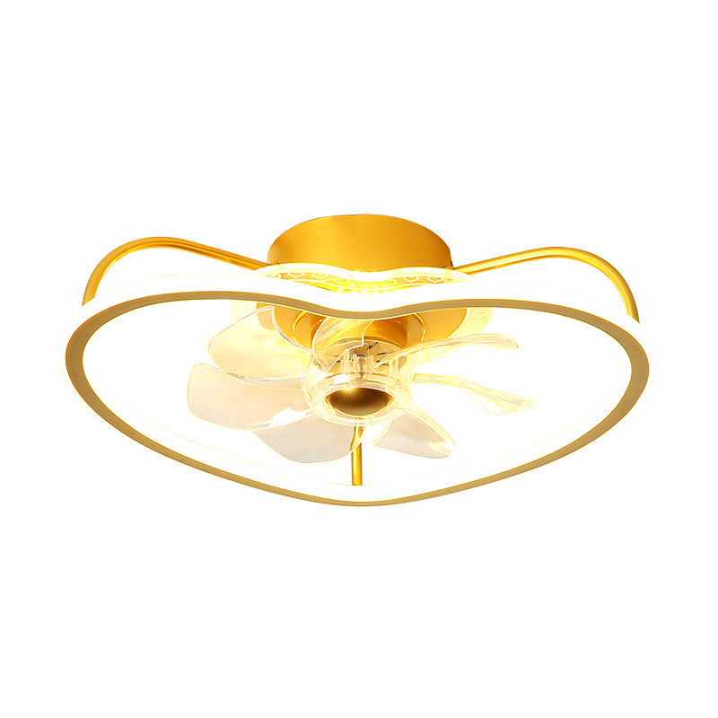 7 Blades Modernist LED Ceiling Fan Fixture with Metallic Gold/Black Heart Shape Design Semi Flush Ceiling Lamp, 16.5" Wide Clearhalo 'Ceiling Fans with Lights' 'Ceiling Fans' 'Kids Ceiling Fans' 'Kids' Lighting' 1650444