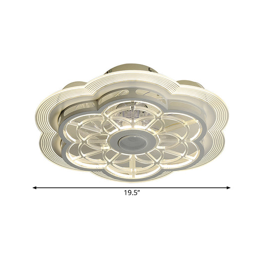 White Flower Shape Hanging Fan Light Modern LED Metallic Semi Flush Mount Fixture for Living Room, 19.5 Inch Width Clearhalo 'Ceiling Fans with Lights' 'Ceiling Fans' 'Kids Ceiling Fans' 'Kids' Lighting' 1650448