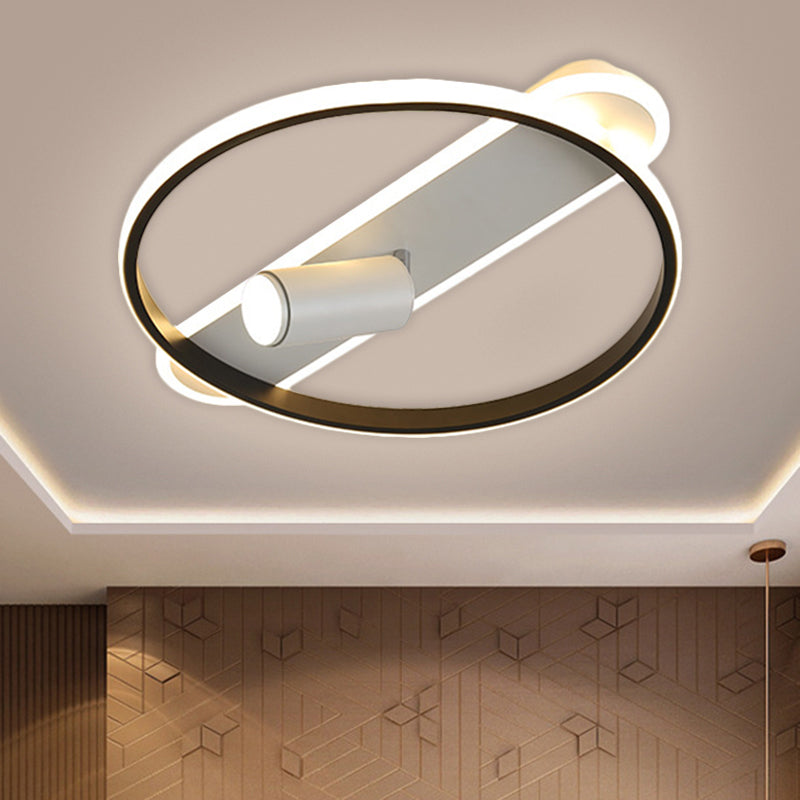 Black Hoop and Oblong Flush Mount Modernist LED Metallic Ceiling Lamp with Spotlight Design, Warm/White Light - Black - Clearhalo - 'Ceiling Lights' - 'Close To Ceiling Lights' - 'Close to ceiling' - 'Flush mount' - Lighting' - 1650474