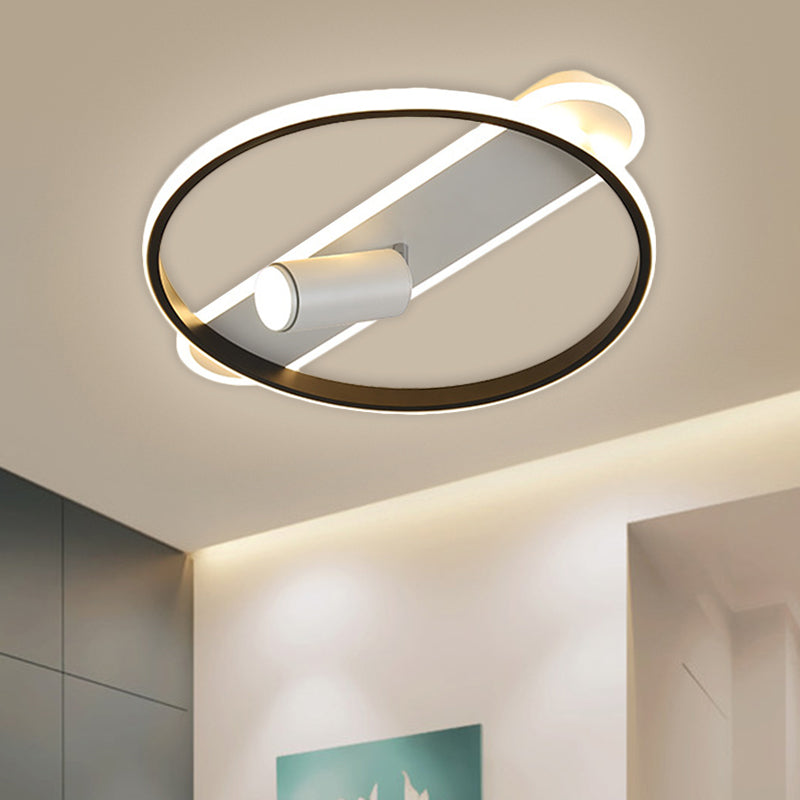 Black Hoop and Oblong Flush Mount Modernist LED Metallic Ceiling Lamp with Spotlight Design, Warm/White Light - Clearhalo - 'Ceiling Lights' - 'Close To Ceiling Lights' - 'Close to ceiling' - 'Flush mount' - Lighting' - 1650475