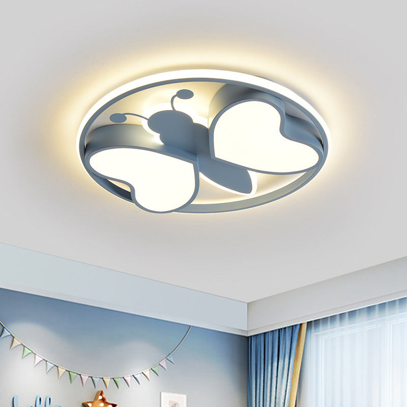 Pink/Blue/Gold Bee Figure Design Ceiling Mounted Light Modern Metal LED Flush Mount Light Fixture - Blue - Clearhalo - 'Ceiling Lights' - 'Close To Ceiling Lights' - 'Close to ceiling' - 'Flush mount' - Lighting' - 1650486
