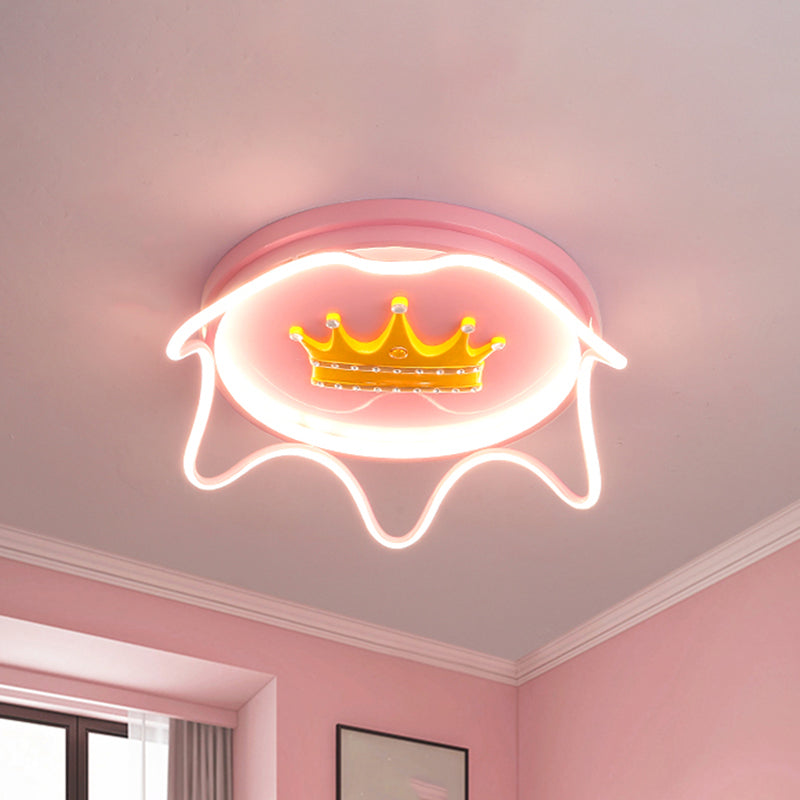 Modern Round Shape with Linear Design Flush Mount Lighting Metal Nursery Room LED Ceiling Mounted Lamp in Pink/Gold - Clearhalo - 'Ceiling Lights' - 'Close To Ceiling Lights' - 'Close to ceiling' - 'Flush mount' - Lighting' - 1650495