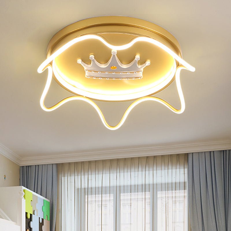 Modern Round Shape with Linear Design Flush Mount Lighting Metal Nursery Room LED Ceiling Mounted Lamp in Pink/Gold - Gold - Clearhalo - 'Ceiling Lights' - 'Close To Ceiling Lights' - 'Close to ceiling' - 'Flush mount' - Lighting' - 1650498