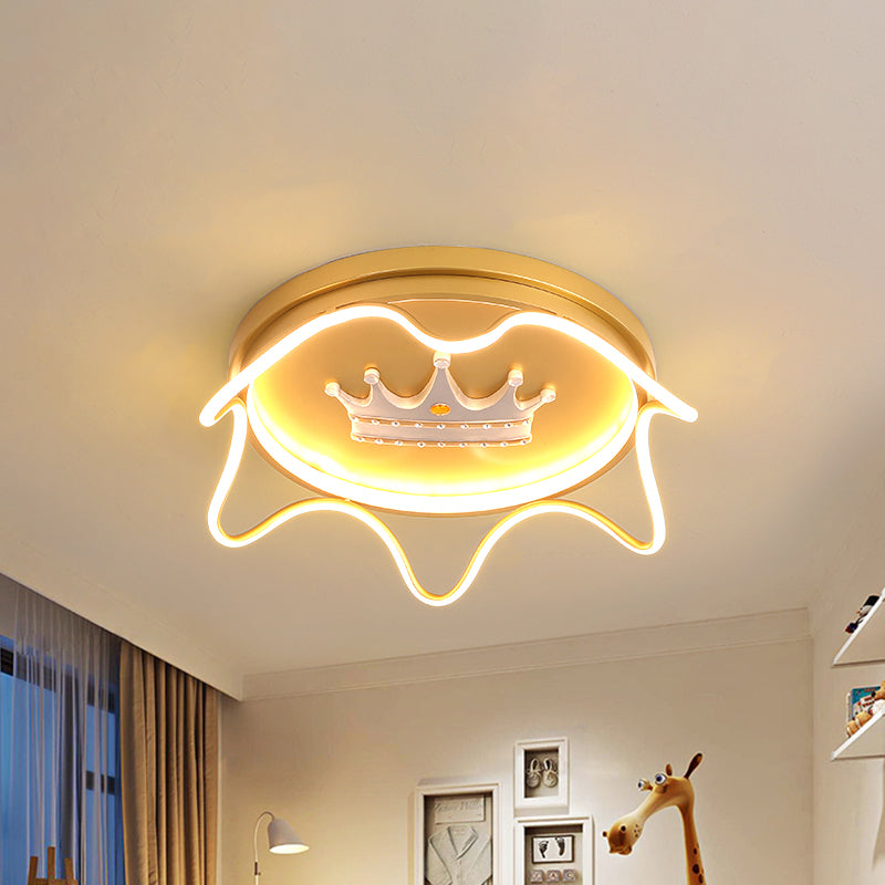 Modern Round Shape with Linear Design Flush Mount Lighting Metal Nursery Room LED Ceiling Mounted Lamp in Pink/Gold - Clearhalo - 'Ceiling Lights' - 'Close To Ceiling Lights' - 'Close to ceiling' - 'Flush mount' - Lighting' - 1650499