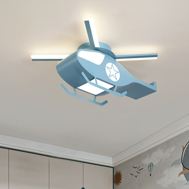 Helicopter Figure Flush Light Fixture Simple Metal Pink/Blue LED Flush Mount Lamp for Children Room