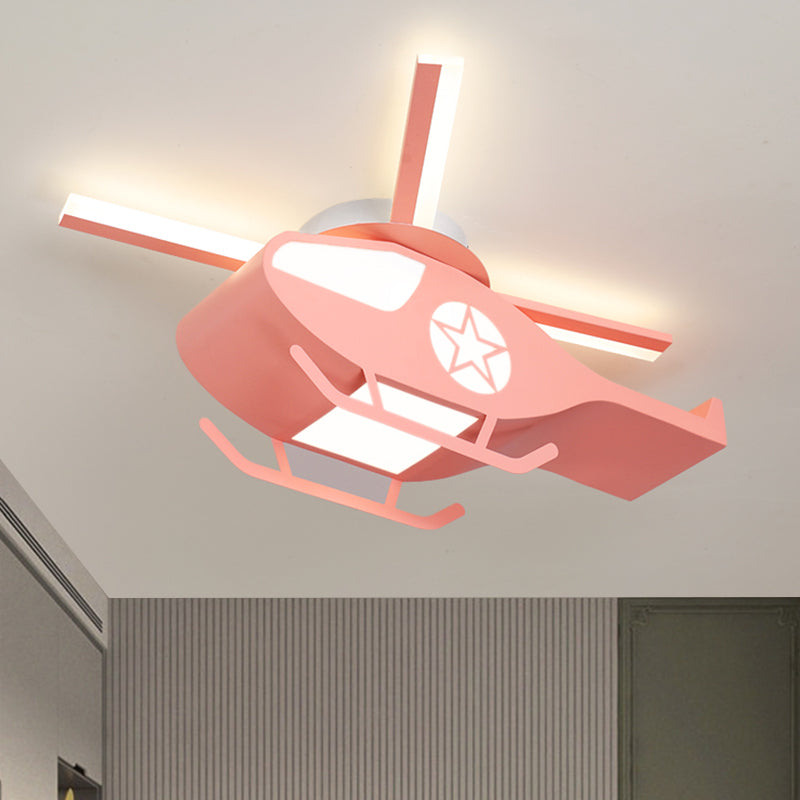 Helicopter Figure Flush Light Fixture Simple Metal Pink/Blue LED Flush Mount Lamp for Children Room