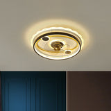 5 Blades Black Round Semi Flush Mount Fixture Modern Metal LED Ceiling Fan Light, 19.5" Wide Clearhalo 'Ceiling Fans with Lights' 'Ceiling Fans' 'Kids Ceiling Fans' 'Kids' Lighting' 1650547