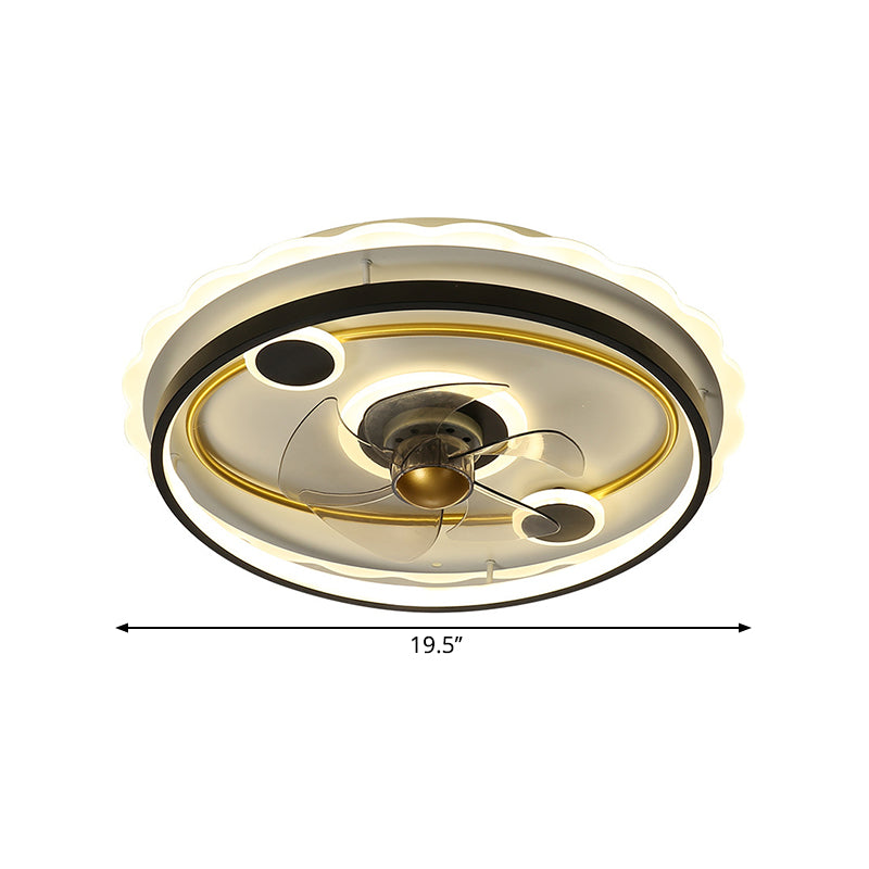 5 Blades Black Round Semi Flush Mount Fixture Modern Metal LED Ceiling Fan Light, 19.5" Wide Clearhalo 'Ceiling Fans with Lights' 'Ceiling Fans' 'Kids Ceiling Fans' 'Kids' Lighting' 1650549