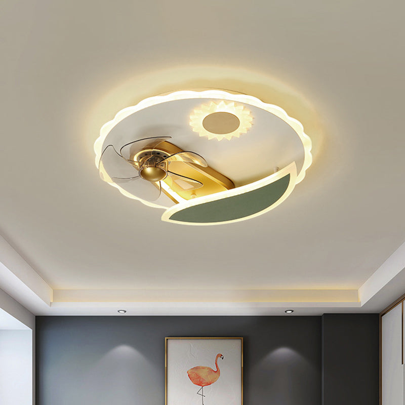 Modern LED Semi Flush Ceiling Light with Windmill Design Gold Round Pendant Fan Light, 19.5" Wide Clearhalo 'Ceiling Fans with Lights' 'Ceiling Fans' 'Kids Ceiling Fans' 'Kids' Lighting' 1650551