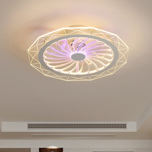 20" Wide Geometric Dining Room Pendant Fan Light Clear Acrylic Modern LED Semi Flush Mount Lamp Clear Clearhalo 'Ceiling Fans with Lights' 'Ceiling Fans' 'Kids Ceiling Fans' 'Kids' Lighting' 1650554