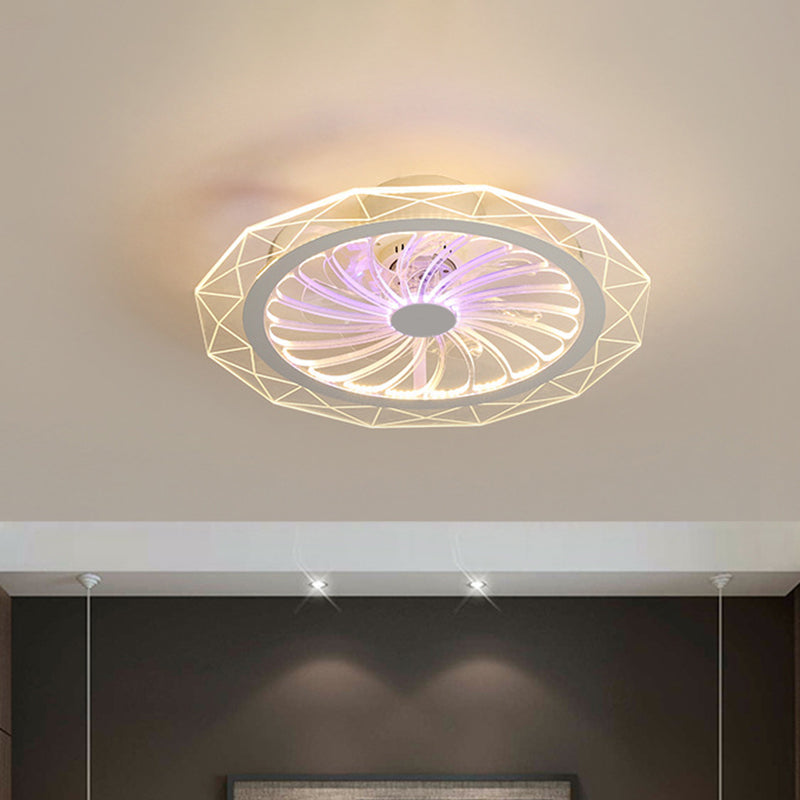 20" Wide Geometric Dining Room Pendant Fan Light Clear Acrylic Modern LED Semi Flush Mount Lamp Clearhalo 'Ceiling Fans with Lights' 'Ceiling Fans' 'Kids Ceiling Fans' 'Kids' Lighting' 1650555