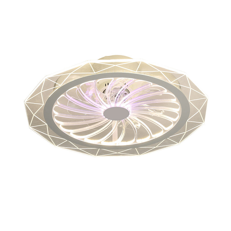 20" Wide Geometric Dining Room Pendant Fan Light Clear Acrylic Modern LED Semi Flush Mount Lamp Clearhalo 'Ceiling Fans with Lights' 'Ceiling Fans' 'Kids Ceiling Fans' 'Kids' Lighting' 1650556