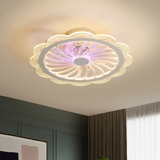 LED Bedroom Hanging Fan Light Contemporary Clear Semi Flush Mount Fixture with Flower Acrylic Shade, 20" Width Clear Clearhalo 'Ceiling Fans with Lights' 'Ceiling Fans' 'Kids Ceiling Fans' 'Kids' Lighting' 1650558