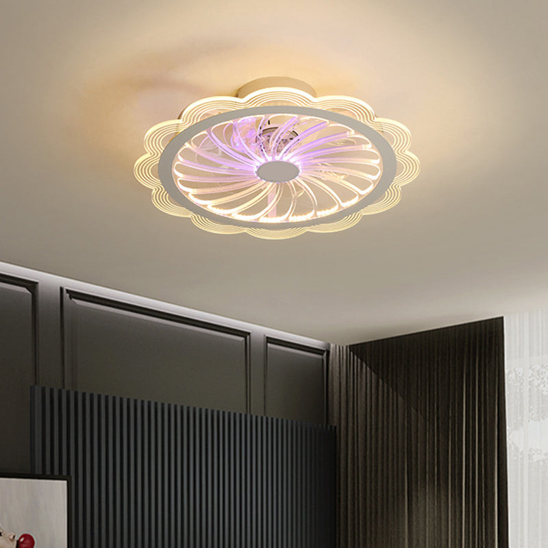 LED Bedroom Hanging Fan Light Contemporary Clear Semi Flush Mount Fixture with Flower Acrylic Shade, 20" Width Clearhalo 'Ceiling Fans with Lights' 'Ceiling Fans' 'Kids Ceiling Fans' 'Kids' Lighting' 1650559