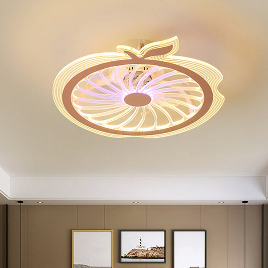 Apple Figure Semi Flush Mount Lamp Modern Transparent Acrylic LED Ceiling Fan Light in Pink/Blue, 20" Width Pink Clearhalo 'Ceiling Fans with Lights' 'Ceiling Fans' 'Kids Ceiling Fans' 'Kids' Lighting' 1650566
