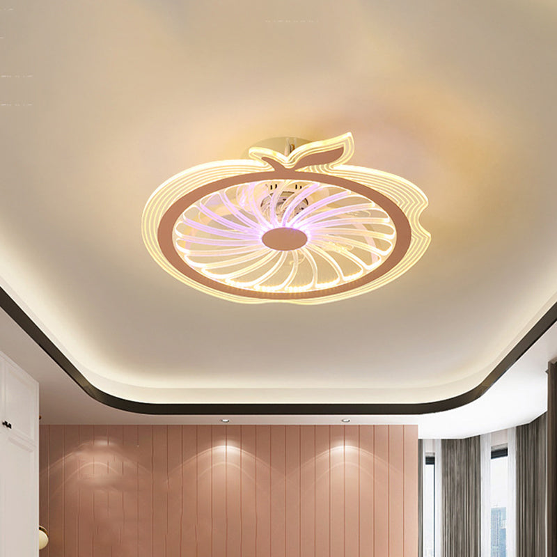 Apple Figure Semi Flush Mount Lamp Modern Transparent Acrylic LED Ceiling Fan Light in Pink/Blue, 20" Width Clearhalo 'Ceiling Fans with Lights' 'Ceiling Fans' 'Kids Ceiling Fans' 'Kids' Lighting' 1650567