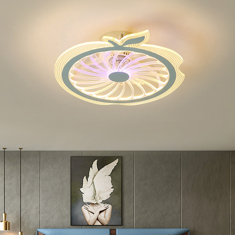 Apple Figure Semi Flush Mount Lamp Modern Transparent Acrylic LED Ceiling Fan Light in Pink/Blue, 20" Width Clearhalo 'Ceiling Fans with Lights' 'Ceiling Fans' 'Kids Ceiling Fans' 'Kids' Lighting' 1650571