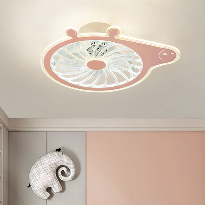 Cartoon Pig Children Room Hanging Fan Fixture Acrylic Simple LED Semi Flush Ceiling Lamp in Pink/Blue, 23.5" Long Pink Clearhalo 'Ceiling Fans with Lights' 'Ceiling Fans' 'Kids Ceiling Fans' 'Kids' Lighting' 1650590